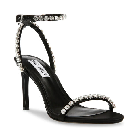 STEVE MADDEN Jazzy Belle Sandal Black Satin Extra 20