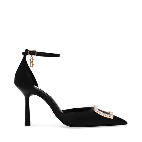 STEVE MADDEN ACCESSION HEELED SANDALS BLACK SATIN BLACK