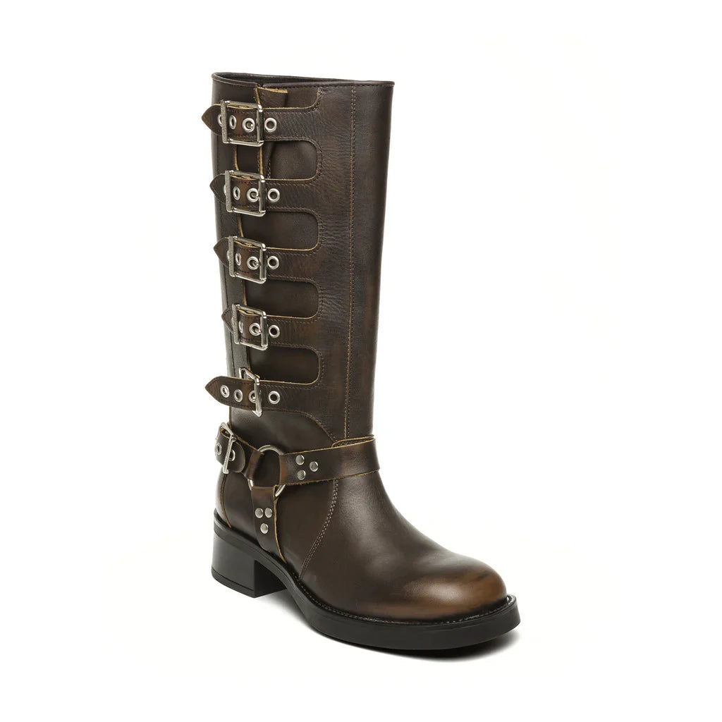 BATTLE BOOT BROWN LEATHER- Hover Image