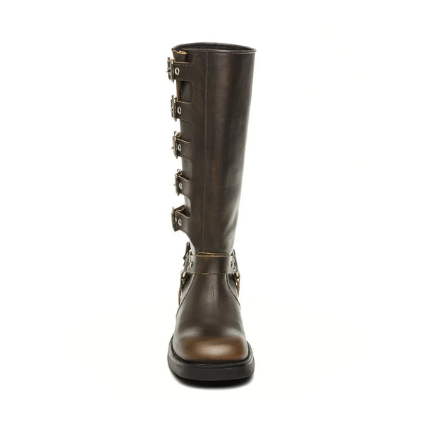 BATTLE BOOT BROWN LEATHER - Steve Madden Polska