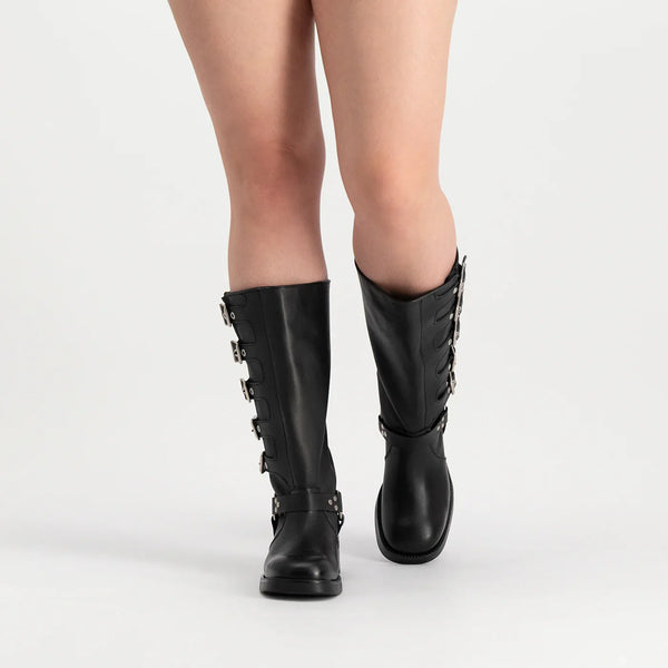 BATTLE BOOT BLACK LEATHER - Steve Madden Polska